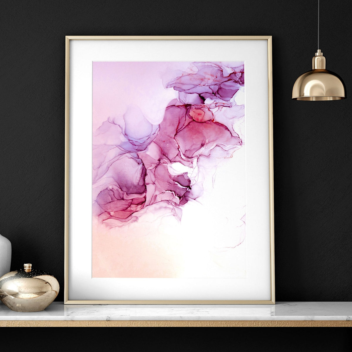 Set di 3 Stampe Astratte per Ufficio | Arte a Inchiostro Bianco e Magenta