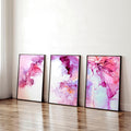 Set di 3 Stampe Astratte per Ufficio | Arte a Inchiostro Bianco e Magenta