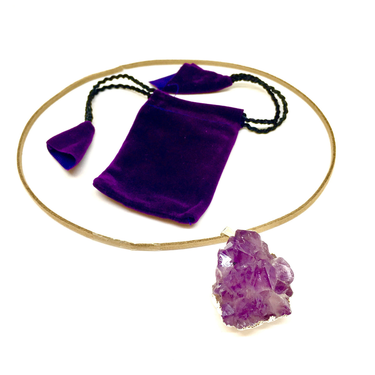 Collana con Pendente in Ametista Viola Grezza e Oro