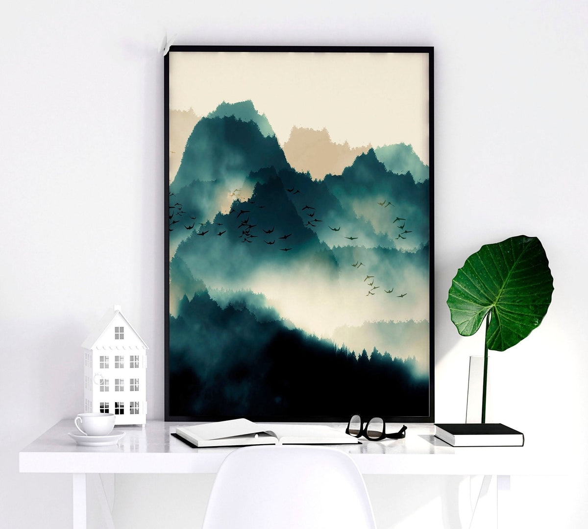 Set di 3 Stampe Stile Scandinavo | Verde Acqua e Beige | Grande Formato