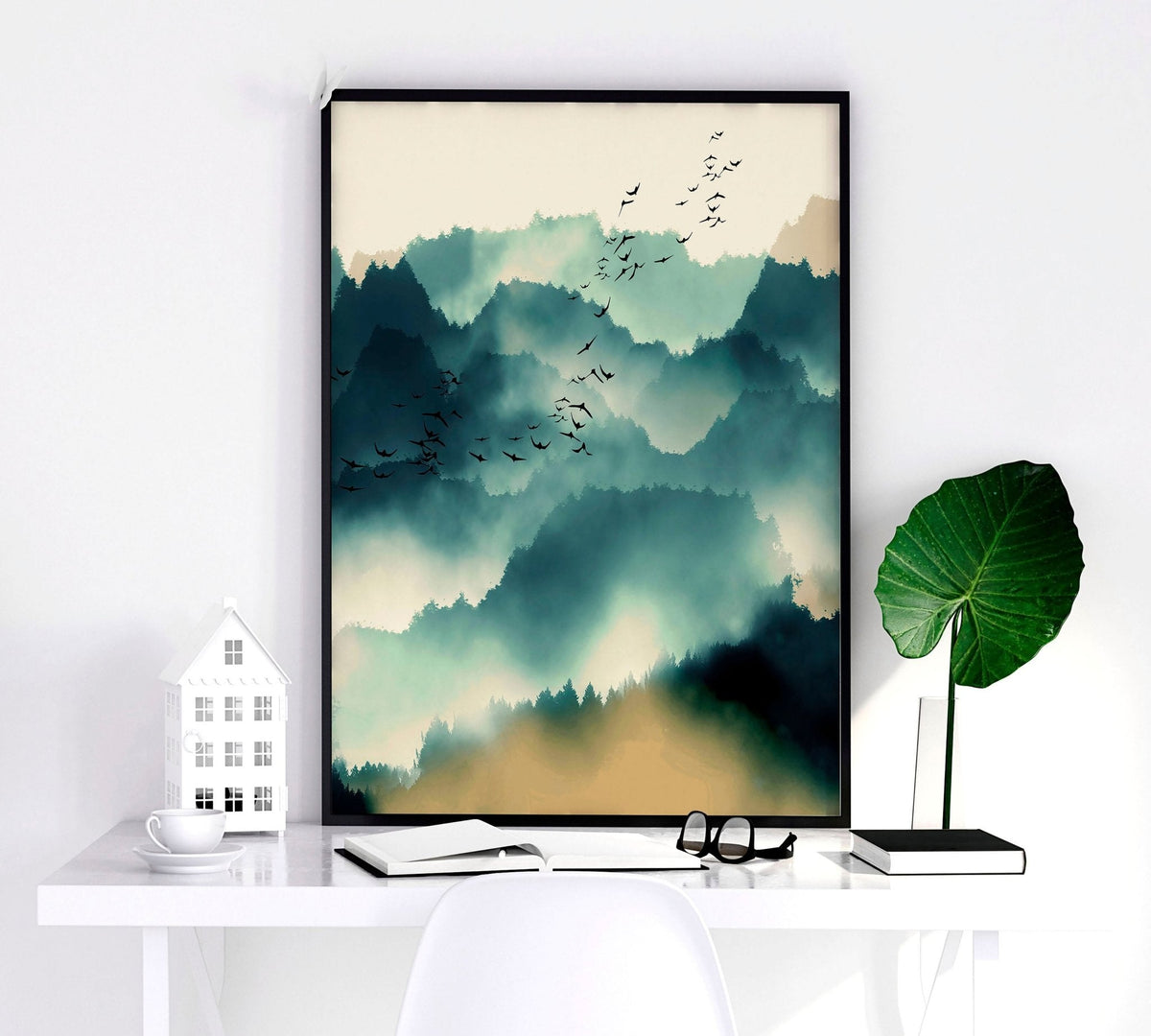 Set di 3 Stampe Stile Scandinavo | Verde Acqua e Beige | Grande Formato