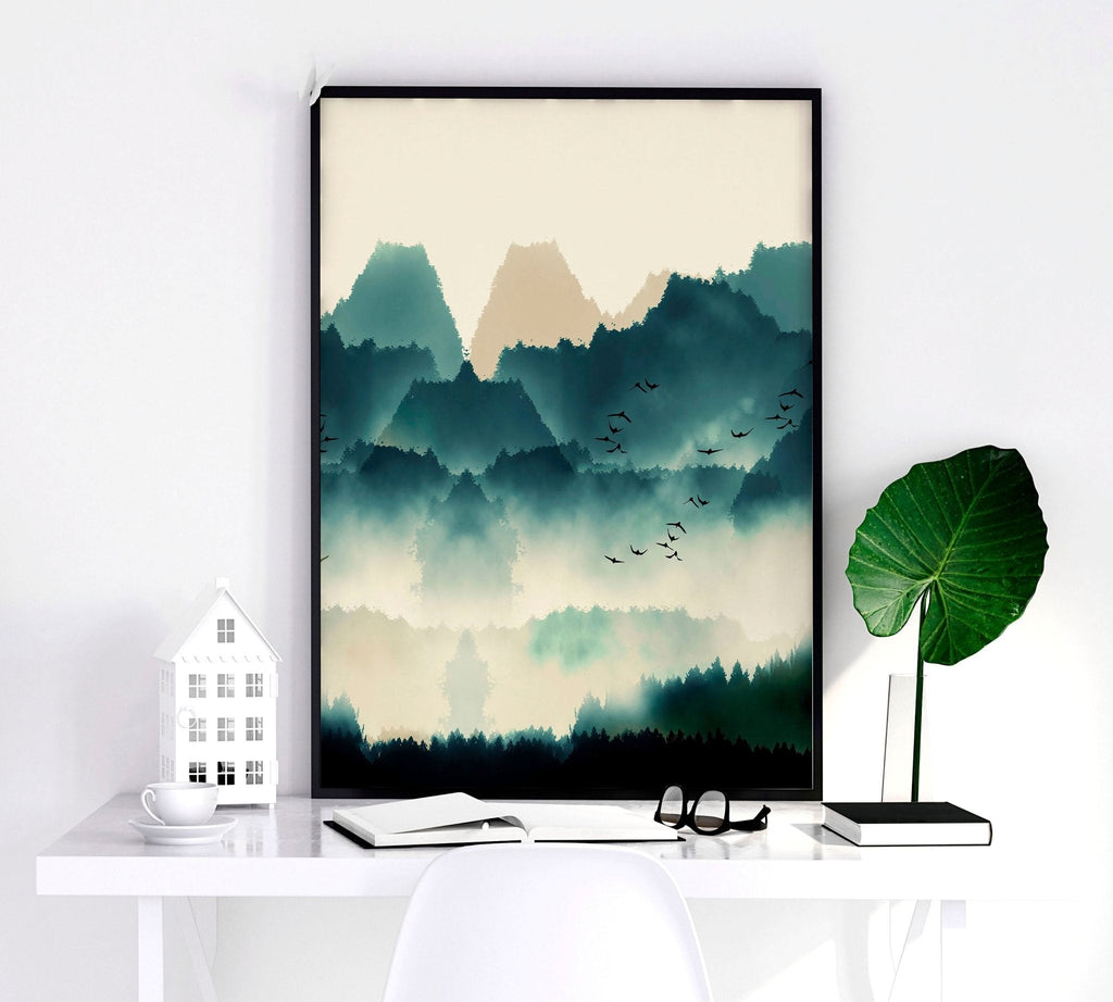 Set di 3 Stampe Stile Scandinavo | Verde Acqua e Beige | Grande Formato