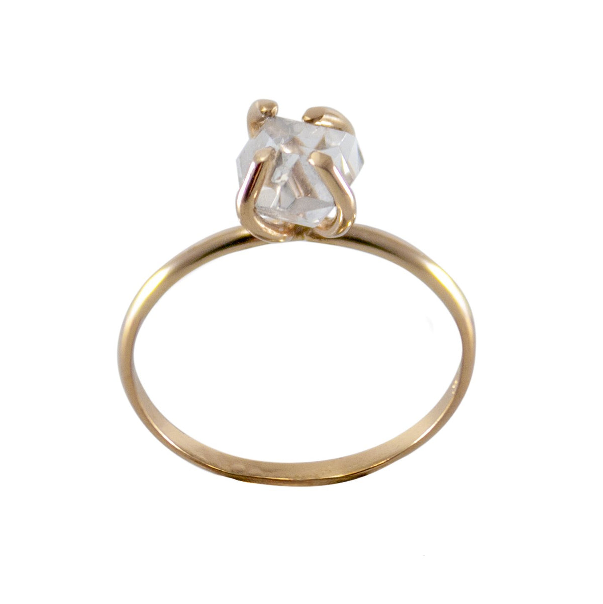 Anello con Diamante Herkimer Grezzo – Oro 14k Gold Filled, Montatura a 4 Punte