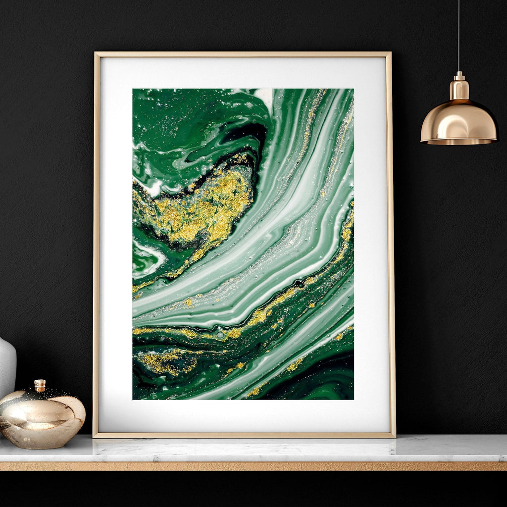 Set di 3 Stampe d'Arte Astratta da Parete Verde Salvia e Oro