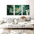 Set di 3 Stampe d'Arte Astratta da Parete Verde Salvia e Oro
