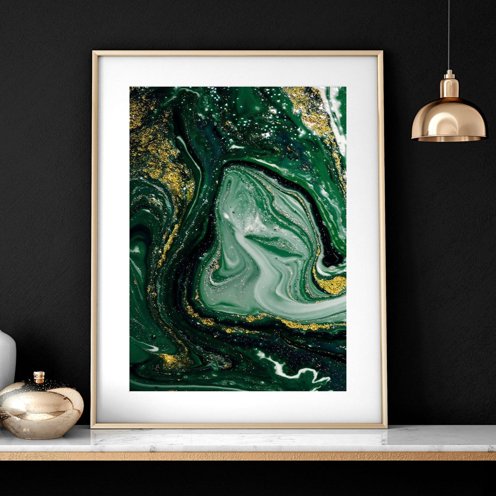 Set di 3 Stampe d'Arte Astratta da Parete Verde Salvia e Oro